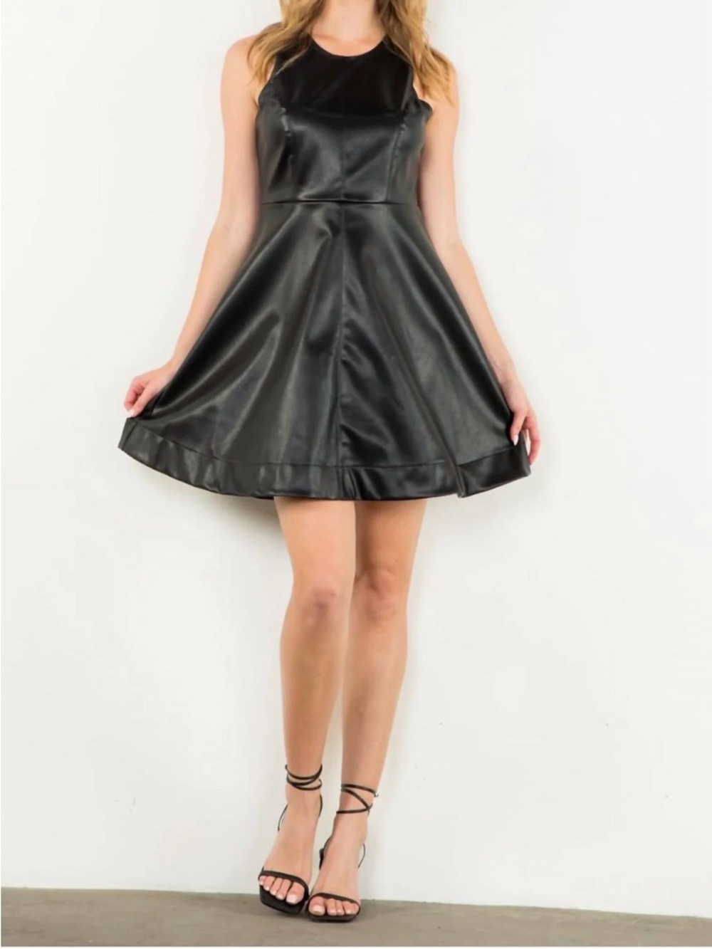 THML Black Faux Leather Mini Fit & Flare Dress